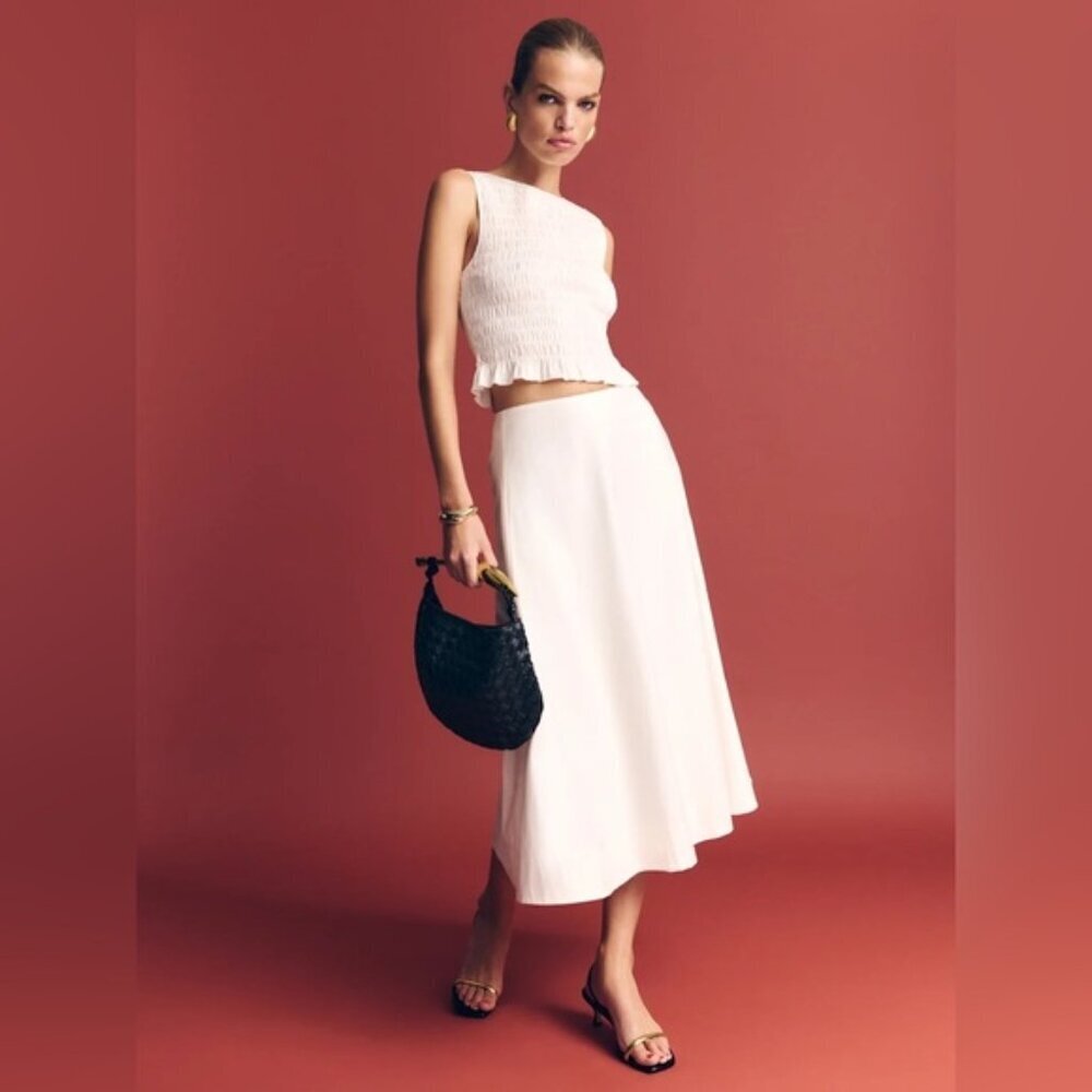 NEW Reformation Laguna Two Piece Matching Midi Skirt Set White | US 4 UK 8
